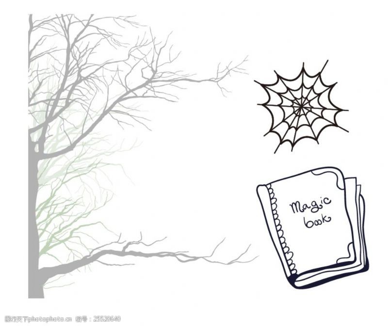 课本枯树蜘蛛网笔记本