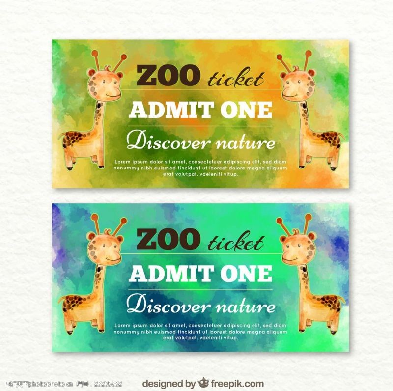 长颈鹿的动物园水彩画门票
